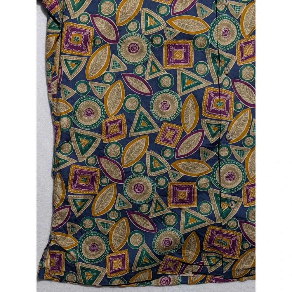 Claiborne Mens Short Sleeve‎ Button Down Shirt Geometric Print Blue Size M